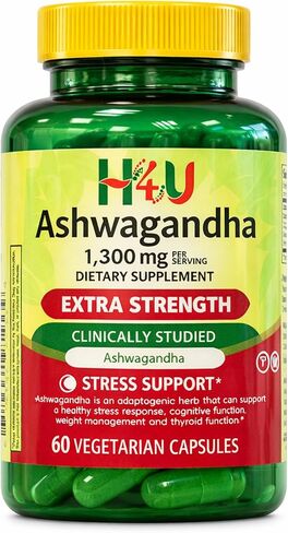 مكمل غذائي أشواغاندا، 1300 ملجم، 60 كبسولة نباتية in Kuwait
