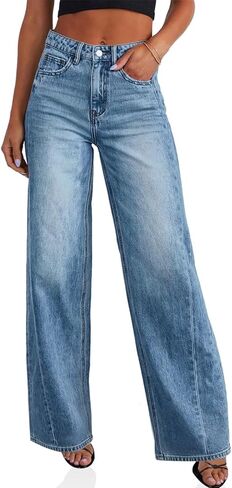 Cicy Bell Womens Wide Leg Jeans High Waisted Boyfriends Baggy Stretchy Denim Pants with Pockets in Saudi Arabia