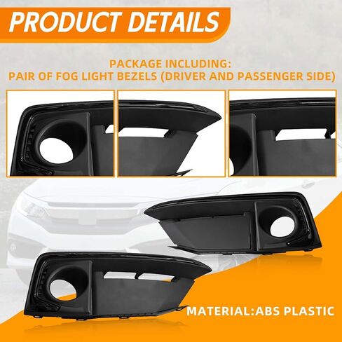 YLT AUTO زوج من المصد الأمامي للضباب غطاء خفيف طقم استبدال الإطار LH + RH غطاء يربك أسود مناسب 2019-2021 لهوندا سيفيك كوبيه/سيدان 71180TBAA60 in Kuwait
