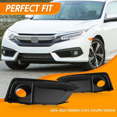 YLT AUTO زوج من المصد الأمامي للضباب غطاء خفيف طقم استبدال الإطار LH + RH غطاء يربك أسود مناسب 2019-2021 لهوندا سيفيك كوبيه/سيدان 71180TBAA60 in Kuwait