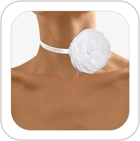 HUJUON Fashion Rose Flower Black Velvet Choker Necklace Exaggerated Large Satin Rose Flower Collar Necklace Statement Jewelry for Women in Kuwait