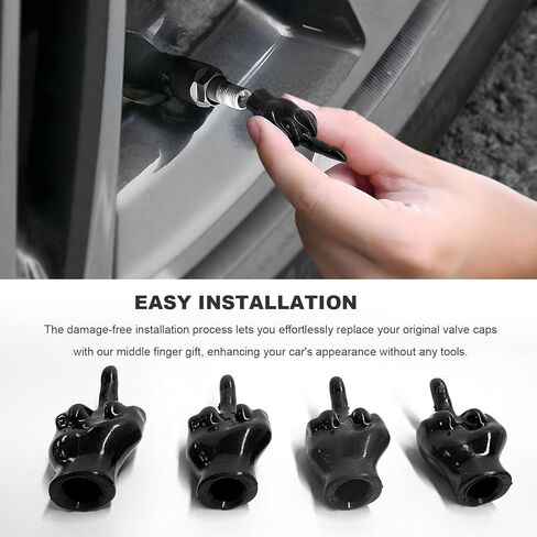 4 PCS Middle Finger Valve Stem Cap, Rubber Middle Finger Tire Valve Caps Decorative Covers, Personalized Fingers Wheel Stem Covers for Most Vehicles, Car Accessories in Kuwait