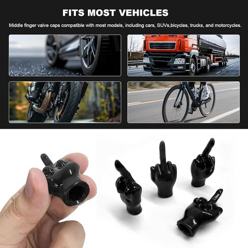 4 PCS Middle Finger Valve Stem Cap, Rubber Middle Finger Tire Valve Caps Decorative Covers, Personalized Fingers Wheel Stem Covers for Most Vehicles, Car Accessories in Kuwait
