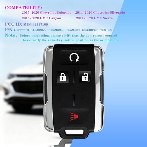 1PCS Keyless Entry Remote Start Control Key Fob Replacement Compatible for 2014-2018 Chevy Silverado GMC Sierra 1500 2500 3500; 2015-2021 Chevrolet Colorado GMC Canyon in Saudi Arabia