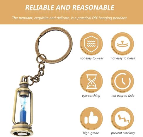 Kisangel 5pcs Hourglass Keychain, Vintage Sand Timer Keychain, Brass Hour Glass Clock Key Chain Vintage Backpack Key Rings for Men Women Decor,Blue in Saudi Arabia