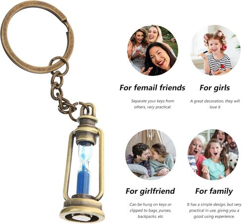 Kisangel 5pcs Hourglass Keychain, Vintage Sand Timer Keychain, Brass Hour Glass Clock Key Chain Vintage Backpack Key Rings for Men Women Decor,Blue in Saudi Arabia