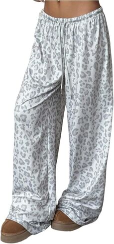 Women's Leopard Baggy Sweatpants Y2k Cheetah Drawstring Waist Wide Leg Sport Track Pants in Saudi Arabia