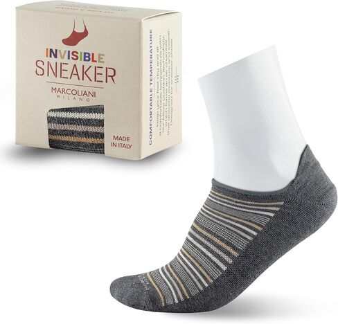 Marcoliani Milano Mens Dress Socks - Invisible Sneaker Microcushion Pima Cotton Torino stripe in Kuwait