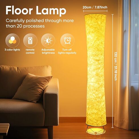 مصباح أرضي خفيف ناعم، 52 بوصة تصميم بسيط موردن 3 ألوان إضاءة LED للتحكم عن بعد مع غطاء قماش تايفك، سطوع قابل للتعديل لغرفة المعيشة وغرفة النوم وغرفة الألعاب in Saudi Arabia