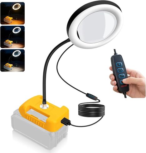 عدسة مكبرة 8X مع محول ضوء وبطارية لبطارية ليثيوم أيون DeWalt 20V، 72 LED 3 أوضاع ألوان، مصباح مكتبي قابل للتعتيم بدون خطوات، مكبرة مرنة بدون استخدام اليدين لهوايات الأعمال اليدوية in Kuwait