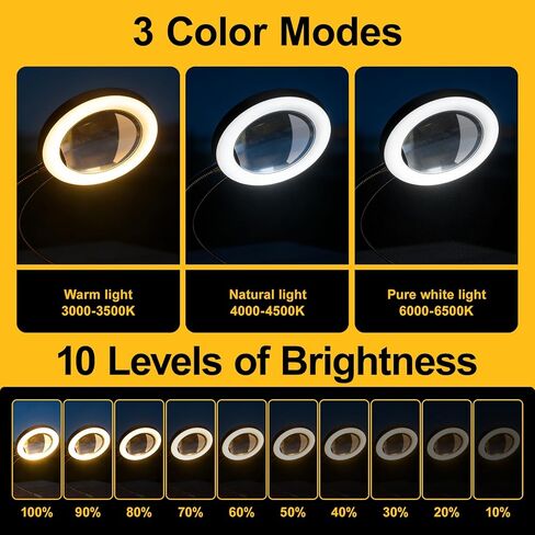 عدسة مكبرة 8X مع محول ضوء وبطارية لبطارية ليثيوم أيون DeWalt 20V، 72 LED 3 أوضاع ألوان، مصباح مكتبي قابل للتعتيم بدون خطوات، مكبرة مرنة بدون استخدام اليدين لهوايات الأعمال اليدوية in Kuwait