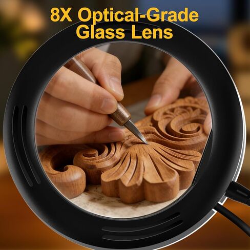 عدسة مكبرة 8X مع محول ضوء وبطارية لبطارية ليثيوم أيون DeWalt 20V، 72 LED 3 أوضاع ألوان، مصباح مكتبي قابل للتعتيم بدون خطوات، مكبرة مرنة بدون استخدام اليدين لهوايات الأعمال اليدوية in Kuwait