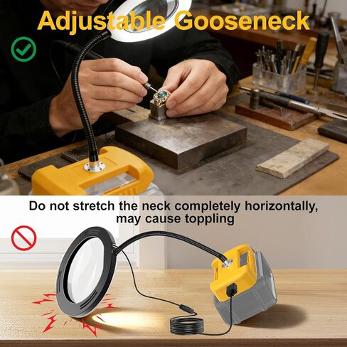 عدسة مكبرة 8X مع محول ضوء وبطارية لبطارية ليثيوم أيون DeWalt 20V، 72 LED 3 أوضاع ألوان، مصباح مكتبي قابل للتعتيم بدون خطوات، مكبرة مرنة بدون استخدام اليدين لهوايات الأعمال اليدوية in Kuwait