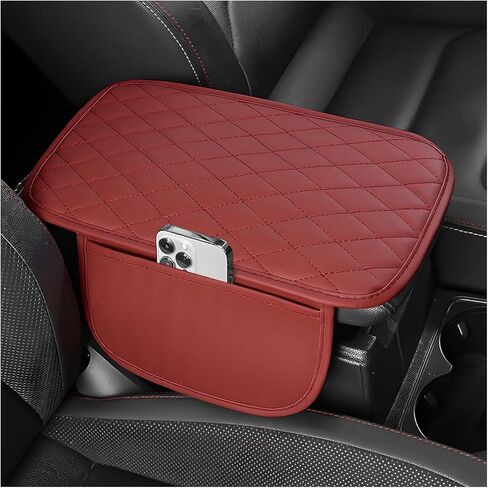 غطاء وحدة التحكم المركزية للسيارة، غطاء مسند ذراع السيارة من الجلد المقاوم للخدش والتآكل مع جيبين للتخزين، واقي وسادة وحدة التحكم الوسطى الناعمة المضادة للانزلاق لمعظم المركبات (أسود) in Kuwait