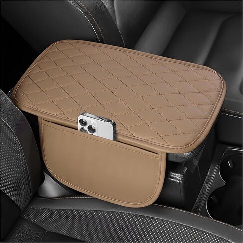 Car Center Console Cover, Scratch & Wear Resistant Leather Car Armrest Cover with 2 Storage Pockets, Anti-Slip Soft Comfort Middle Console Cushion Protector for Most Vehicles (Black) in Saudi Arabia