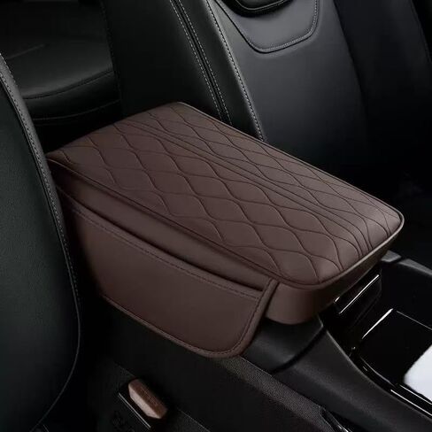 Center Console Armrest Cover Compatible with Volkswagen ID. Buzz 2025 Leather Car Armrest Cushion Pad Protector Black Interior Accessories,Coffee Brown in Saudi Arabia