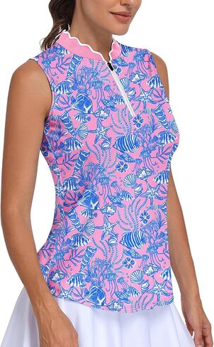 Soneven Women's Sleeveless Golf Polo Shirts Zip Up UPF 50+ Quick Dry Athletic Tank Tops Moisture Wicking Workout Tops in Saudi Arabia