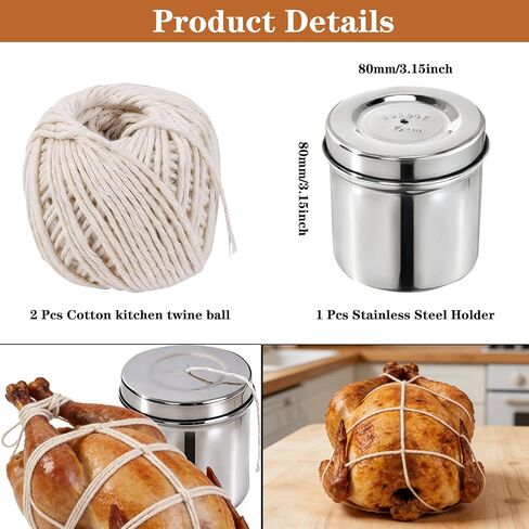 خيوط مطبخ مع موزع من الفولاذ المقاوم للصدأ، عبوتين من خيوط الطبخ بطول 216 قدم، خيوط جزار من القطن الطبيعي مقاس 2 مم للحوم والديك الرومي والشواء واستخدام المطبخ، خيوط جزار سحب مركزية للطهي in Kuwait