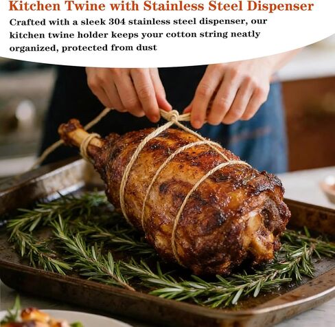 خيوط مطبخ مع موزع من الفولاذ المقاوم للصدأ، عبوتين من خيوط الطبخ بطول 216 قدم، خيوط جزار من القطن الطبيعي مقاس 2 مم للحوم والديك الرومي والشواء واستخدام المطبخ، خيوط جزار سحب مركزية للطهي in Kuwait