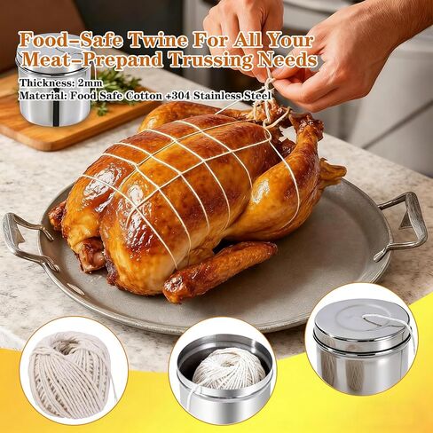 خيوط مطبخ مع موزع من الفولاذ المقاوم للصدأ، عبوتين من خيوط الطبخ بطول 216 قدم، خيوط جزار من القطن الطبيعي مقاس 2 مم للحوم والديك الرومي والشواء واستخدام المطبخ، خيوط جزار سحب مركزية للطهي in Kuwait