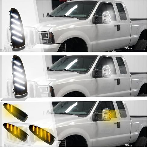 Smoke LED Side Mirror Marker Lights Kit for Ford F250 F350 F450 F550 F650 Super Duty 2003-2007 Switchback White DRL & Sequential Amber Side Marker Turn Signals | Direct Replacement Assembly in Kuwait