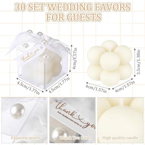 Nuanchu 30 Sets Bridal Shower Favors White 1.6" Mini Bubble Candles Wedding Favors Gifts for Guests Aesthetic Bubble Candles Baby Shower Favor with Thank You Card Ribbon for DIY Baptism Gift in Saudi Arabia