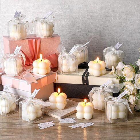 Nuanchu 30 Sets Bridal Shower Favors White 1.6" Mini Bubble Candles Wedding Favors Gifts for Guests Aesthetic Bubble Candles Baby Shower Favor with Thank You Card Ribbon for DIY Baptism Gift in Saudi Arabia