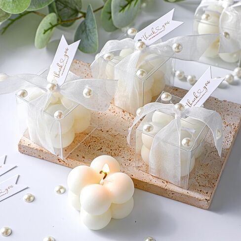 Nuanchu 30 Sets Bridal Shower Favors White 1.6" Mini Bubble Candles Wedding Favors Gifts for Guests Aesthetic Bubble Candles Baby Shower Favor with Thank You Card Ribbon for DIY Baptism Gift in Saudi Arabia