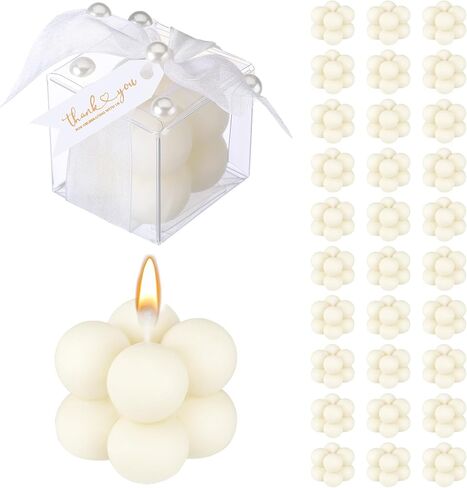 Nuanchu 30 Sets Bridal Shower Favors White 1.6" Mini Bubble Candles Wedding Favors Gifts for Guests Aesthetic Bubble Candles Baby Shower Favor with Thank You Card Ribbon for DIY Baptism Gift in Saudi Arabia