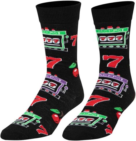Crazy Socks - Lucky 7 Slot Machine Crew Sock - Casino Gaming Novelty Socks - Size Large for Men & Women - Funny Gambling-Themed Socks - Cozy Daily Wear - Great Gift for Vegas Trips, Birthdays in Kuwait