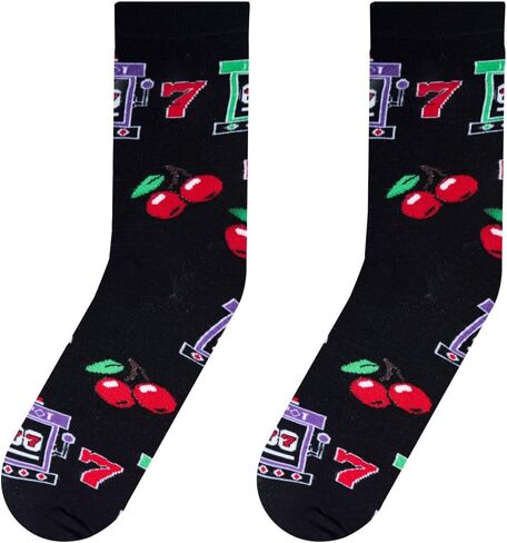 Crazy Socks - Lucky 7 Slot Machine Crew Sock - Casino Gaming Novelty Socks - Size Large for Men & Women - Funny Gambling-Themed Socks - Cozy Daily Wear - Great Gift for Vegas Trips, Birthdays in Kuwait