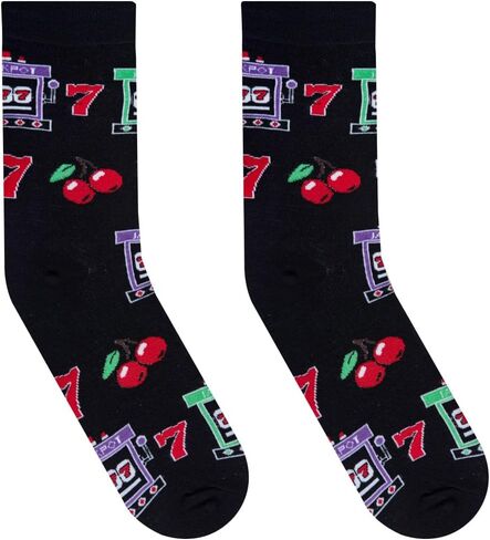 Crazy Socks - Lucky 7 Slot Machine Crew Sock - Casino Gaming Novelty Socks - Size Large for Men & Women - Funny Gambling-Themed Socks - Cozy Daily Wear - Great Gift for Vegas Trips, Birthdays in Kuwait