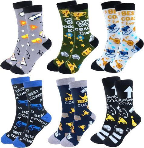 6 Pairs Coach Socks Bulk for Men Women Coach Sock Unisex Nylon Athletic Breathable Funny Colorful Cycling Gifts for Soccer Football Gymnastics Athletic Trainers Great Coach Socks in Saudi Arabia