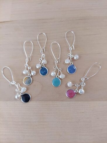 Handmade Lightweight Denim and Pearl Cluster Womens Drop Earrings Beads by Bettina in Kuwait