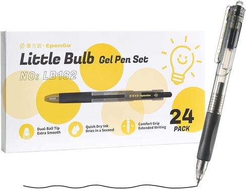 0.7mm Fine Point Gel Pens, Little Bulb Smooth Writing Black Ink Pens, 24 Pack Bulk Set with Quick Drying Ink & Comfort Grip for School, Office, Journaling Supplies in Kuwait