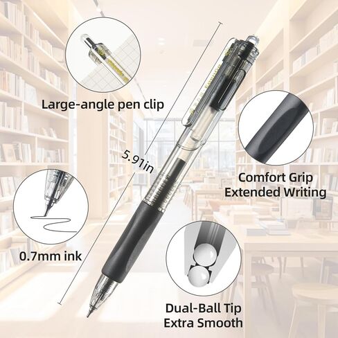 0.7mm Fine Point Gel Pens, Little Bulb Smooth Writing Black Ink Pens, 24 Pack Bulk Set with Quick Drying Ink & Comfort Grip for School, Office, Journaling Supplies in Kuwait