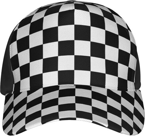قبعة بيسبول بنمط مربعات باللونين الأبيض والأسود للنساء والرجال، قبعة بيسبول قابلة للتعديل، قبعة الأب المغسولة للصيف in Kuwait