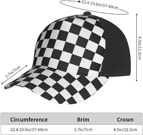 قبعة بيسبول بنمط مربعات باللونين الأبيض والأسود للنساء والرجال، قبعة بيسبول قابلة للتعديل، قبعة الأب المغسولة للصيف in Kuwait