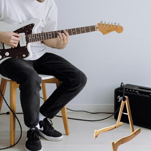 Rockhouse Guitar Stand, Wooden A-Frame Folding Guitar Floor Stand with Picks Holder for Single Electric, Acoustic, Bass Guitar in Kuwait