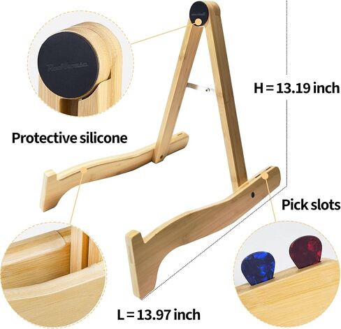 Rockhouse Guitar Stand, Wooden A-Frame Folding Guitar Floor Stand with Picks Holder for Single Electric, Acoustic, Bass Guitar in Kuwait