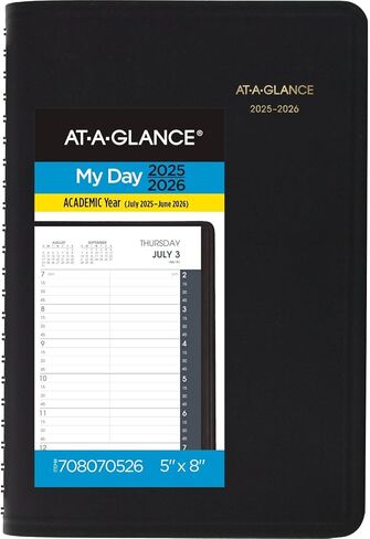 AT-A-GLANCE Planner 2026-2027 Daily Academic 12-Month July-June, Quarter-Hourly Appointment Book, 5" x 8", Black (7080705) in Saudi Arabia
