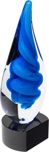 Personalized 10 1/4" Blue Twist Raindrop Art Glass Award Statue, Custom Engraved Blue Droplet Glass Art Sculpture for Employee Recognition, Appreciation, Volunteers, Donors, Teachers and More in Kuwait