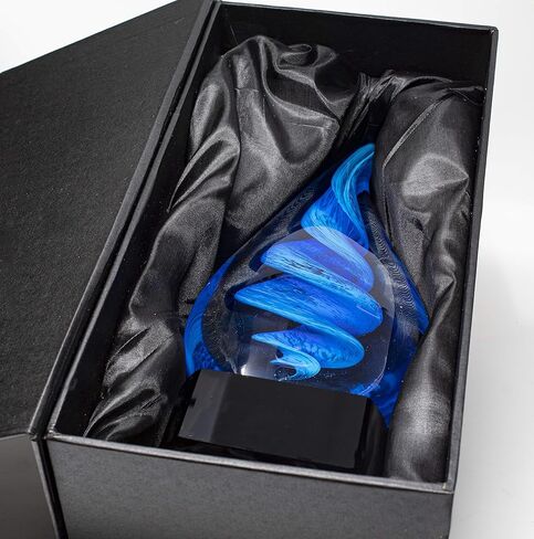 Personalized 10 1/4" Blue Twist Raindrop Art Glass Award Statue, Custom Engraved Blue Droplet Glass Art Sculpture for Employee Recognition, Appreciation, Volunteers, Donors, Teachers and More in Kuwait
