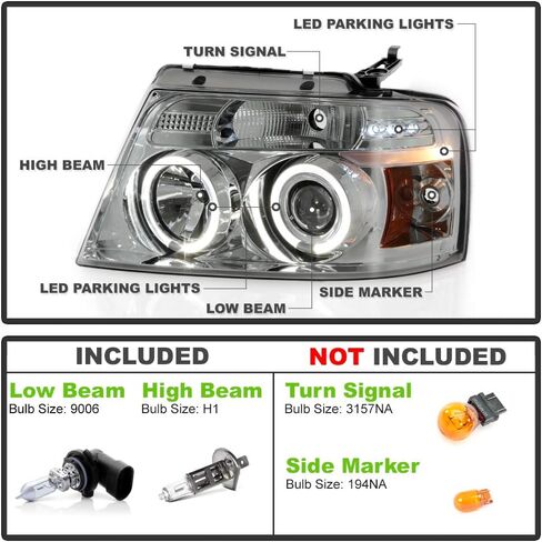 ACANII - لسيارة Ford F150 2004-2008 LED ذات حلقة هالة مزدوجة مدخنة، مصابيح أمامية لجهاز العرض، جانب السائق والراكب in Saudi Arabia