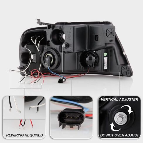 ACANII - لسيارة Ford F150 2004-2008 LED ذات حلقة هالة مزدوجة مدخنة، مصابيح أمامية لجهاز العرض، جانب السائق والراكب in Saudi Arabia