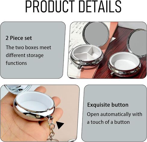 Jewelry Ring Holder Box with Keychain, Portable Travel Mini Jewelry Case for Women Girls Mothers, Small Versatile Ring Earring Stud Necklace Storage Case with Key Chain, 2 Piece Silver in Kuwait