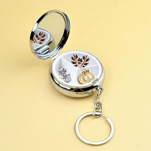 Jewelry Ring Holder Box with Keychain, Portable Travel Mini Jewelry Case for Women Girls Mothers, Small Versatile Ring Earring Stud Necklace Storage Case with Key Chain, 2 Piece Silver in Kuwait