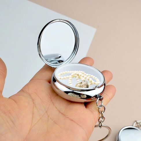 Jewelry Ring Holder Box with Keychain, Portable Travel Mini Jewelry Case for Women Girls Mothers, Small Versatile Ring Earring Stud Necklace Storage Case with Key Chain, 2 Piece Silver in Kuwait