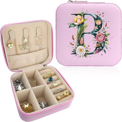 صندوق مجوهرات Monogram قابل للحمل، صندوق مجوهرات مطبوع، قطعة واحدة من صندوق مجوهرات وردي صغير الحجم، حقيبة مجوهرات للسفر، حقيبة سفر منظمة، صندوق تخزين، حامل مجوهرات للقلادة، الأقراط، الخواتم، السوار (حرف A) in Saudi Arabia