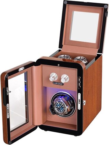 Automatic Watch Winder with Quiet Running Motor Watch Winding Display+ 2 Storage Box, Built-in Illumination, Walnut Watch Winder for Rolex with 3 Adjustable Upgraded Watch Pillows, AC Adapter in Saudi Arabia
